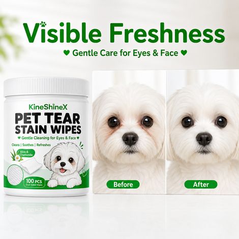 KineShineX Pet Tear Stain Cleaning Wipes, Double-Sided Soft Eye Care Wipes, Suitable for Dogs and Cats, Daily Use (1/4)