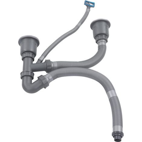 Kit de vidange double pour évier en PVC, kit de vidange universel, plusieurs déodorants, drainage rapide et flexible pour lavabo (1/5)