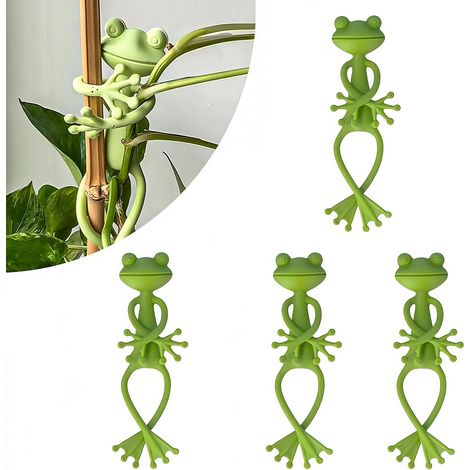 4Pcs Tuteurs pour Plantes, Support de Plantes Grenouille Multi-usages, Supports de Plante de Grenouille Verte, Statues d'animaux, Plantes en Pot