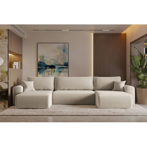 Ecksofa mit schlaffunktion und bettkasten, Sofa U-form, Couch U-form CAPRI Poso Beige (1/4)