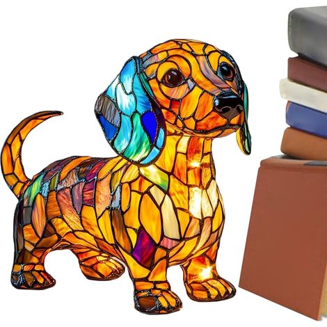 Lampe Chien,Décoration LED en Résine Colorée Mignonne,Veilleuse Pour Animaux - Pour Thanksgiving Fêtes Anniversaire Bureaux Maison Chambre Bureau Plan De Travail Seniors Nuit Jardin Ferme (1/5)