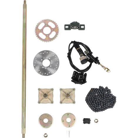 Kit d'essieu arrière en direct Go Kart, 850mm/33,4 pouces, avec assemblage de frein, disque de pignon et chaîne pour quads ATV 50cc 70cc 90cc, 19 pièces (1/5)
