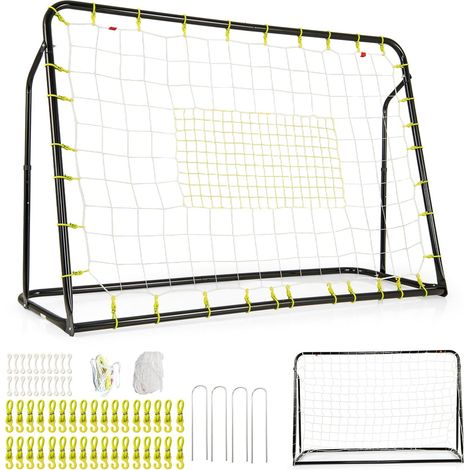 COSTWAY Porteria Futbol Niños, 187 X 122,5 cm, Porteria Futbol Jardin con Red de Rebote Y Red de Fútbol, Regalo, Montaje Rápido Negro