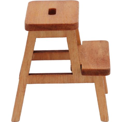 Tabouret miniature 1/12 en bois avec 2 marches rectangulaires et 4 pieds - Meuble de maison de poupée léger (1/5)