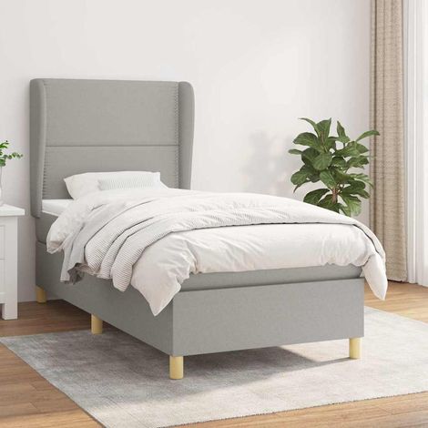 Cama box spring con colchón tela gris claro 90x200 cm (1/5)