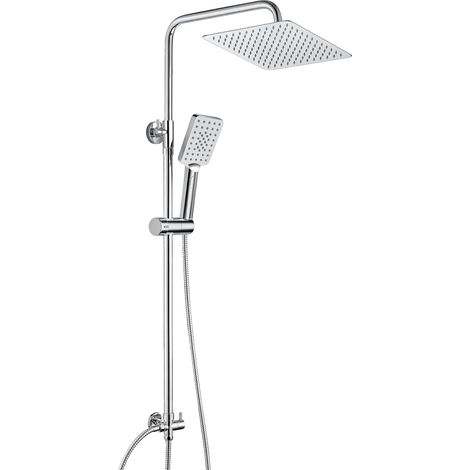 Colonne de douche Inox sans Robinetterie Thermostatique, Système Pluie pour Cabine Baignoire avec Barre Réglable Hauteur et Tête de Douche 20x20 cm Chromé (1/5)