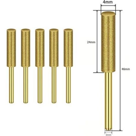 Têtes de meulage, 6 pièces de fraise cylindrique revêtue de diamant doré, affûteur de scie à chaîne, lime à chaîne en pierre, outil d'affûtage de scie (4 mm)
