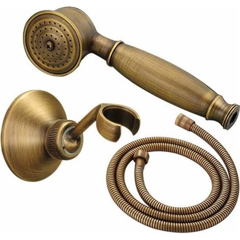 Pommeau de douche en laiton antique – Système de douche complet avec tuyau 1,5m – Support rotatif 360° – Buses de douche incluses (1/5)