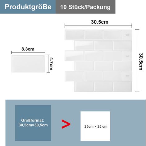 Jiubiaz Fliesenaufkleber 30,5x30,5cm Fliesen-Folie 10 PCS Deko selbstklebende Klebefliesen Weiß für Küche Bad Wohnzimmer Zimmer (1/5)