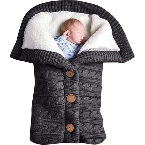 Gigoteuse d'hiver pour bébé (0-8 mois) en coton tricoté, unisexe, gris foncé, pour enfant. (1/3)