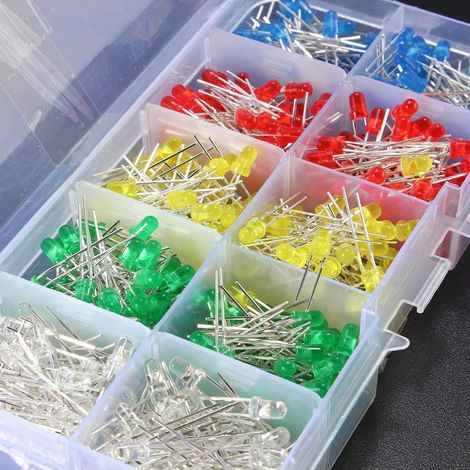 500 LED de 3 mm, disponibles en cinq couleurs : blanc, jaune, rouge, bleu et vert. Assemblage de diodes à faire soi-même, décoration festive. (1/5)