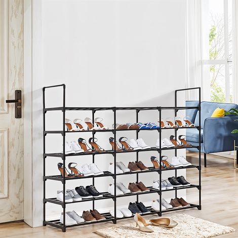 Simple Black Three-column Six-layer Shoe Rack for Entrance 128cm W x 28cm D x 102cm H (1/5)