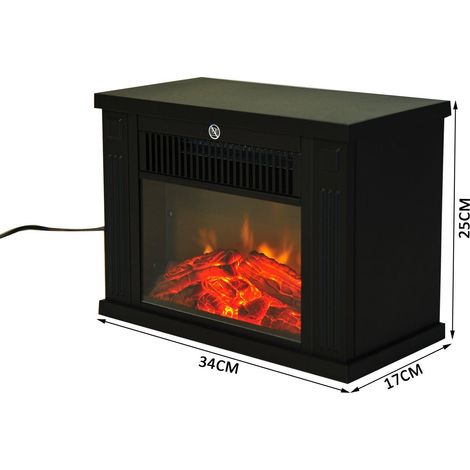 Poêle de table à effet flamme électrique, puissance 600/1200W, poêle électrique sur pied avec fonction de contrôle de la température, surface utile 10-15m², noir. (1/5)