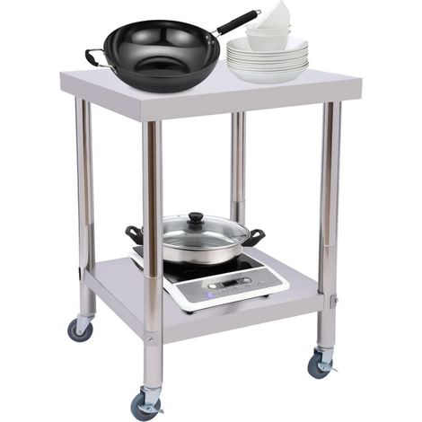 Arbeitstisch aus Edelstahl, 60 x 60 x 85 cm, Tragkraft bis zu 300 kg. Professioneller Küchenarbeitstisch für die Gastronomie auf Rollen. Küchenarbeitstisch aus Edelstahl.