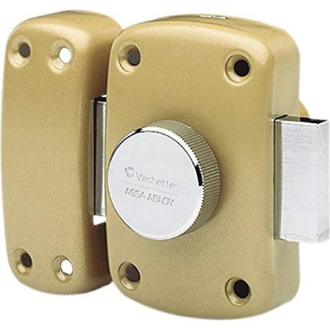 1 - Verrou de porte - Cylindre 5 goupilles - Ouverture bouton intérieur clé extérieur - Acier embouti réversible - Pour porte bois métal PVC alu - Argenté - 60x92 cm