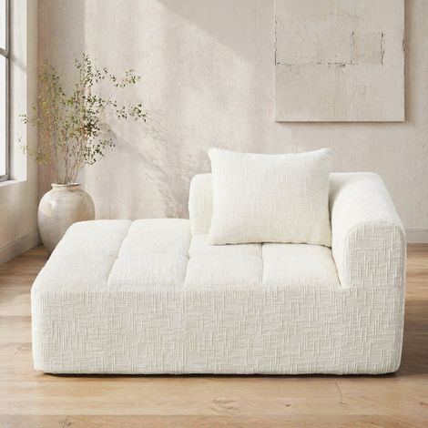 Divano chaise longue 158x90x60 cm beige con tasche laterali, ciniglia, senza montaggio MEUBLIV (1/5)