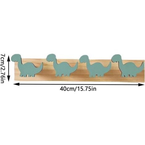 Porte-manteau mural - Dinosaure - Bois massif - 4 crochets - Style vintage - Pour chambre d'enfant (1/4)