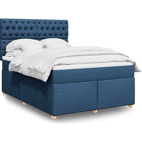 vidaXL Sommier à lattes de lit avec matelas Bleu 140x190 cm Tissu (1/5)