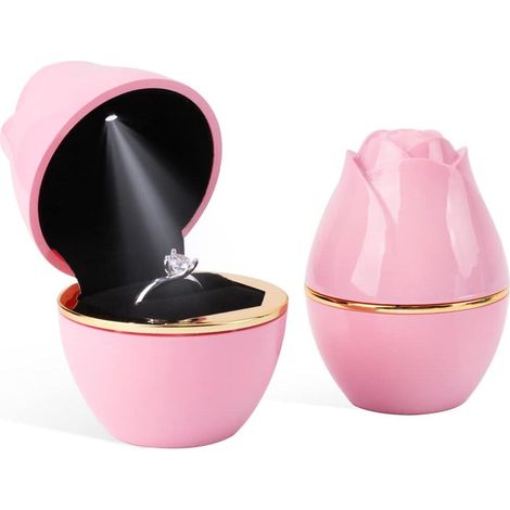 Écrin de bague en forme de rose, boîte à bijoux LED pour demande en mariage, anneau de fiançailles, cadeau de mariage, élégant et lumineux (1/5)