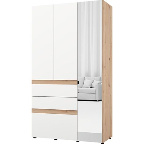 Armario 3 Puertas Zuccare, Guarda Ropa Dormitorio, Perchero, 3 Cajones, 4 Estantes, 117x52 cm Blanco Mate