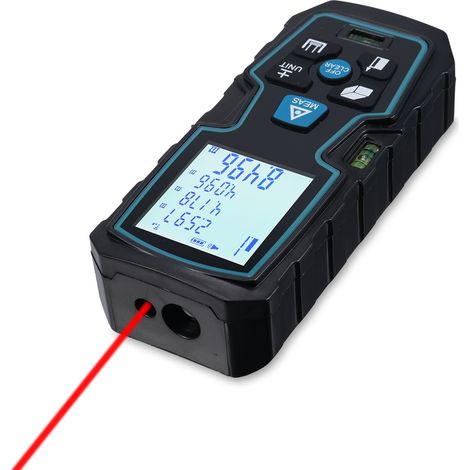 Télémètre laser portable avec double niveau à bulle, écran LCD rétroéclairé, mesure de distance, surface, volume et Pythagore, visée infrarouge (1/5)