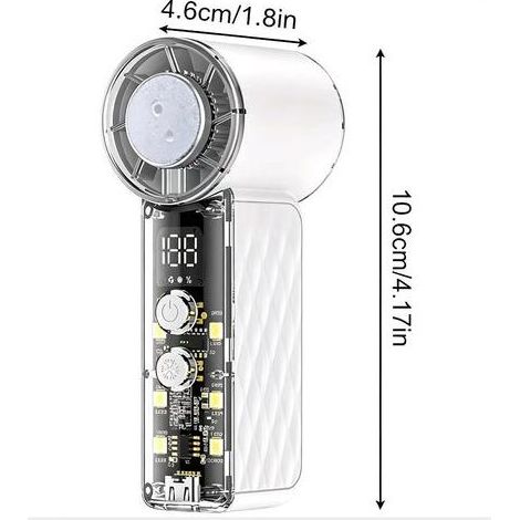Mini ventilatore – Dimensioni: 10,6 x 4,6 cm – Display digitale (batteria + alimentazione) – Batteria ricaricabile (autonomia 1-3 ore) – Per ufficio, viaggi, picnic, studio (1/3)