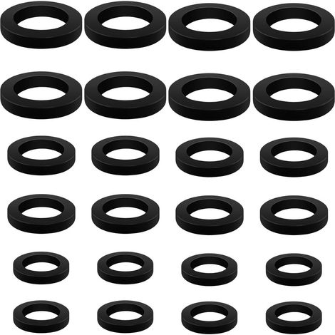 24 bagues de tuyau en caoutchouc bague d'étanchéité robinet joint torique rondelle de tuyau de douche en caoutchouc trois tailles différentes noir (1/5)