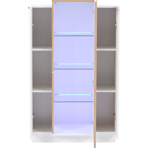 Armoire de salon de 7440120 cm, avec 3 portes. Les portes sont transparentes. Vitrine en acier poli, équipée de LED. Armoire pour livres, doté de compartiments en verre et d’étagères. Vitrine à une ha (1/5)