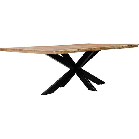 Table 200x100 cm bois d'acacia pied central croix métal noir - OTTAWA (1/5)