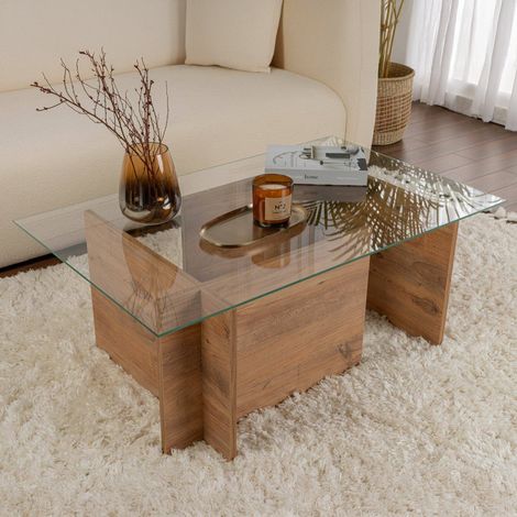 Dmora - Wohnzimmertisch Illasi, Niedriger Wohnzimmertisch, Kaffeeregal, Couchtisch für Sofa, 105x65 h40 cm, Kiefer (1/5)