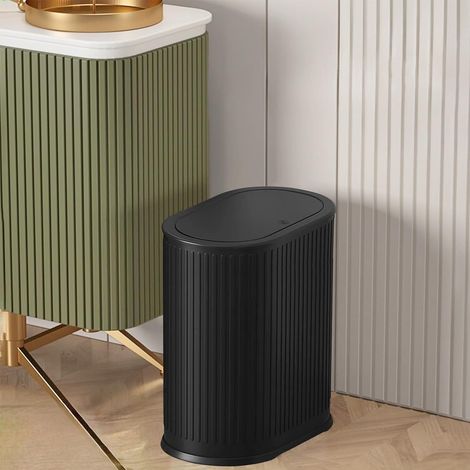 Poubelle de 6 litres avec couvercle, petite poubelle de salle de bain, poubelle fine avec seau intérieur, couvercle à pression pour cuisine, maison, bureau, chambre, salon (noir) (1/5)