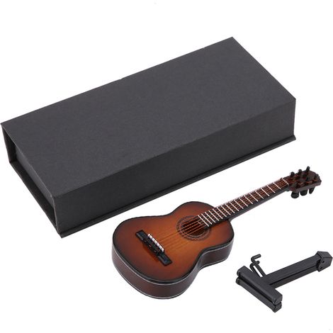 Supporto in miniatura per chitarra in legno, mini ornamento musicale, decorazione artigianale fai da te (marrone 14 cm) (1/5)
