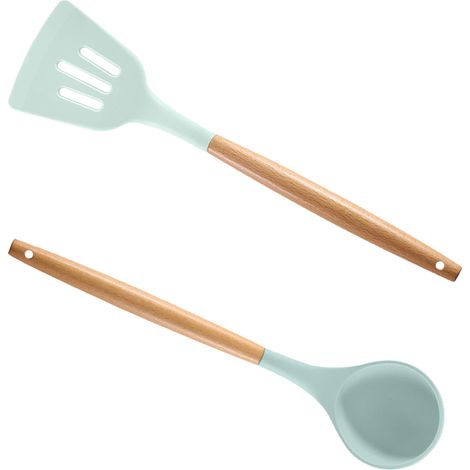 Ensemble Ustensiles Cuisine - Silicone Et Bois Résistant Chaleur - Pour Casseroles Antiadhésives - Lot De 2 Pièces (1/5)