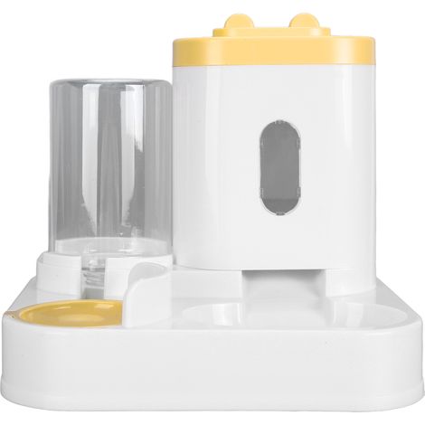 Pet Food Water Dispenser 2 in 1 Large Capacity Detachable Automatic Cat Waterer Feeder for Dog Puppy Yellow (1/5)
