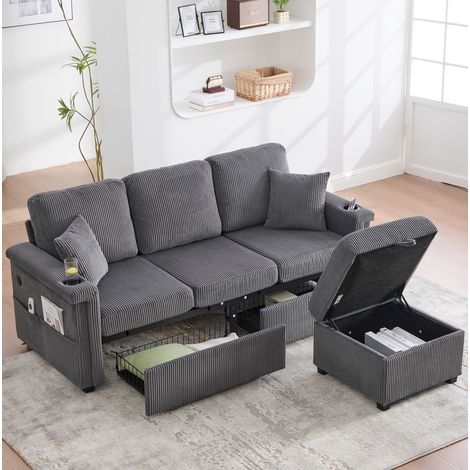 Sofa mit Stauraum, USB-C und LED, Cord Dunkelgrau OKMYHOME (1/5)