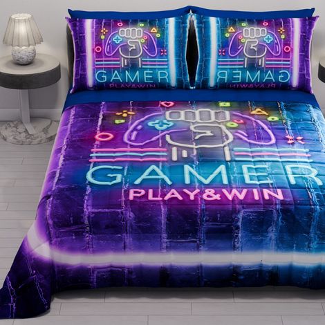 Couvre-lit d'été 220x260 cm 100 g/m² Double Face, Couette légère pour lit Une Place et demie, Printemps, Modèle Gamer, 100% Fabriqué en Italie (1/5)