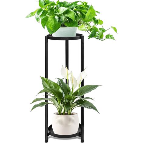 Porte plante interieur étagère plante, 2 niveaux Etagere porte plante exterieur métal tabouret plante, Supports de pots de fleurs pour Maison Balcon Jardin Intérieur (1/5)