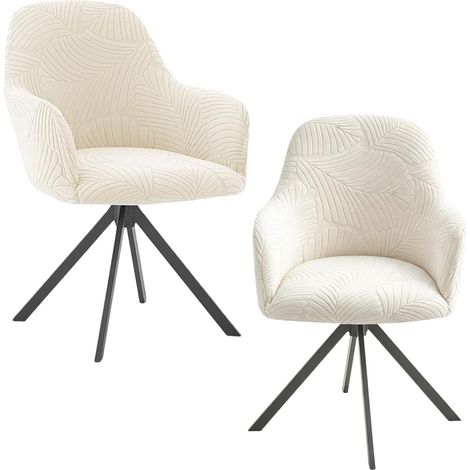 2 Housses de Chaise avec Accoudoirs Extensibles, Housses de Chaise de Salle à Manger Jacquard Lavables Amovibles, Couvre-Chaise Élastique Antidérapant pour Cuisine, Bureau, Salon, Restaurant Blanc (1/5)