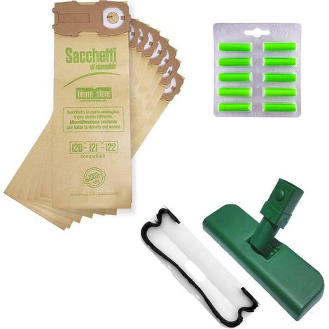 Sacchetti folletto vk 120 vk 121 vk 122 16pz+20 profumi+ porta spazzola setole compatibili