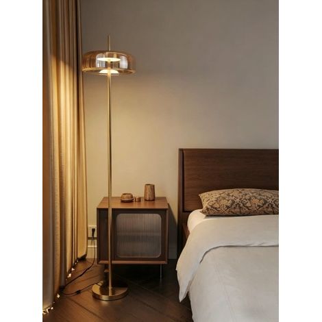 Elegante Stehlampe Gold 160 cm, Moderne Designer-Bodenlampe mit edlem Glas-Lampenschirm, Stilvolle Innenbeleuchtung für Wohnzimmer