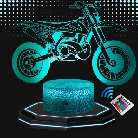Lampe de Chevet 3D LED Moto Cross ,Veilleuse changement de Couleurs, Lampe Tactile Bureau et Chambre Ado Enfant, Eclairage (1/4)