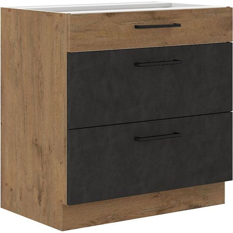 Vigo Unterschrank 80 cm Eiche Lancelot Matera Grau Vollauszug Soft-Close Küche (1/4)