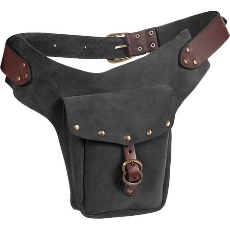 Riñonera medieval de cuero - Bolso pequeño de cuero - Para deportes, equitación o uso diario - Riñonera grande para hombre (gris, talla única) (1/5)