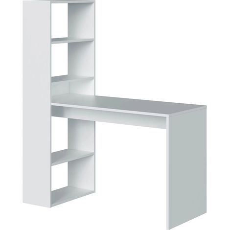 Escritorio reversible con estantería acabado blanco, 144cm(alto) 120cm(ancho) 53cm(fondo)