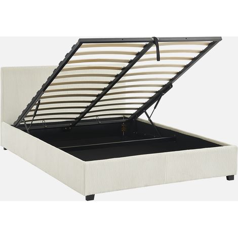 Letto a cassettone con rete a doghe 140x190cm, velluto a coste grosse