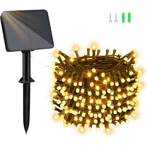 Guirlande lumineuse solaire d'extérieur - 22 m - 200 LED - Blanc chaud - Résistante aux intempéries - 8 modes - Pour jardin, cour, terrasse, mariage (1/5)