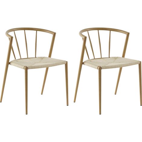Conjunto de 2 sillas de comedor modernas con asiento de cuerda de papel, sillas de cocina apilables, 51x51x71 cm, roble y crema. (1/5)