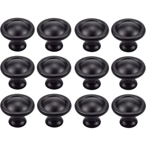 12 pomos redondos para cajón, tiradores de cocina con tornillos, para armarios, cómodas, ideales para puertas, oficinas, dormitorios y armarios (negros).