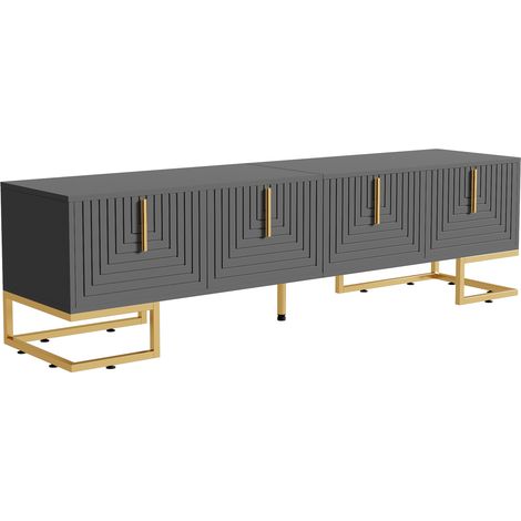 Mobile TV lowboard 170 cm grigio nero con 4 ante testurizzate e gambe dorate (1/5)