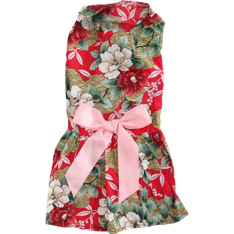 1 robe pour chienne, sans manches, jupe avec nœud dorsal, polyester, vert et rouge, taille L (1/5)